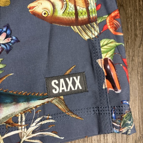 Saxx Betawave 2N1 Boardie 17" Men's 34 Swim Trunks Shorts Ballpark Pouch Fish - Picture 5 of 13